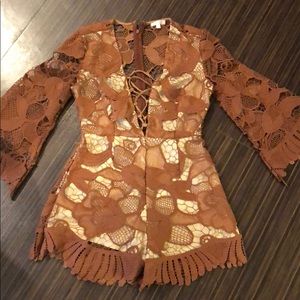 Burnt orange lace romper